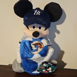 Disney Mickey Mouse Plush with Navy Cap and Blue-White Blanket